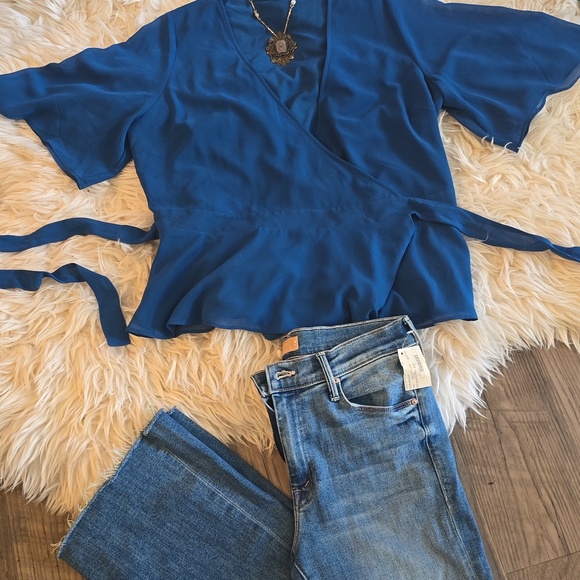 Banana Republic Teal Wrap Blouse with Side Tie - Picture 6 of 6